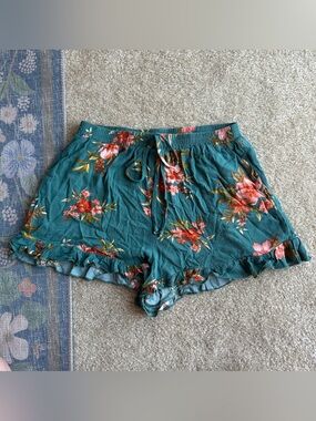 American Eagle Outfitters Teal Floral Drawstring Shorts